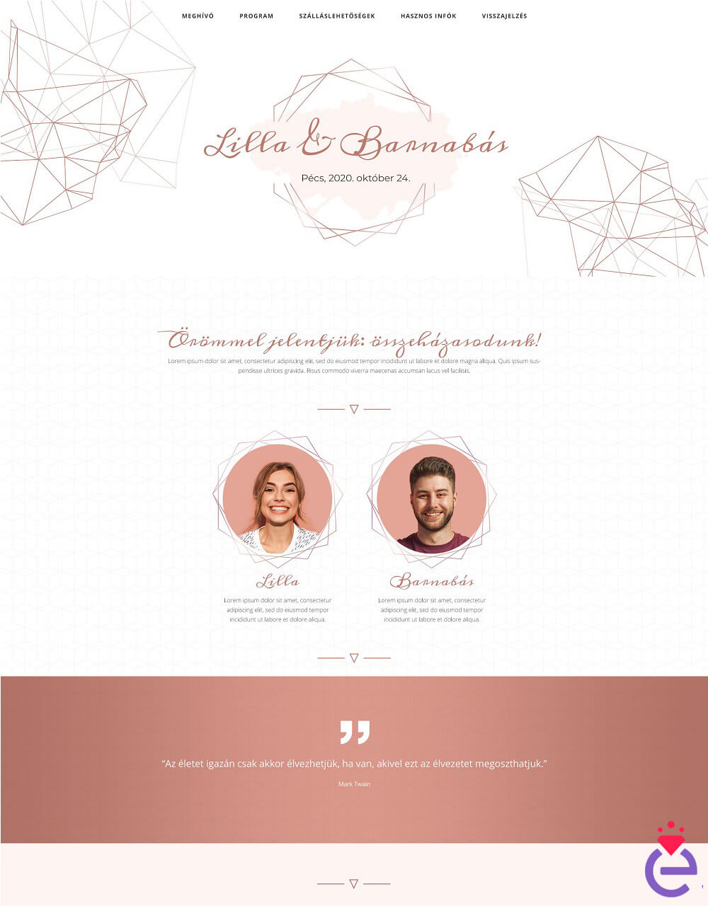 esküvői weboldal design sablon