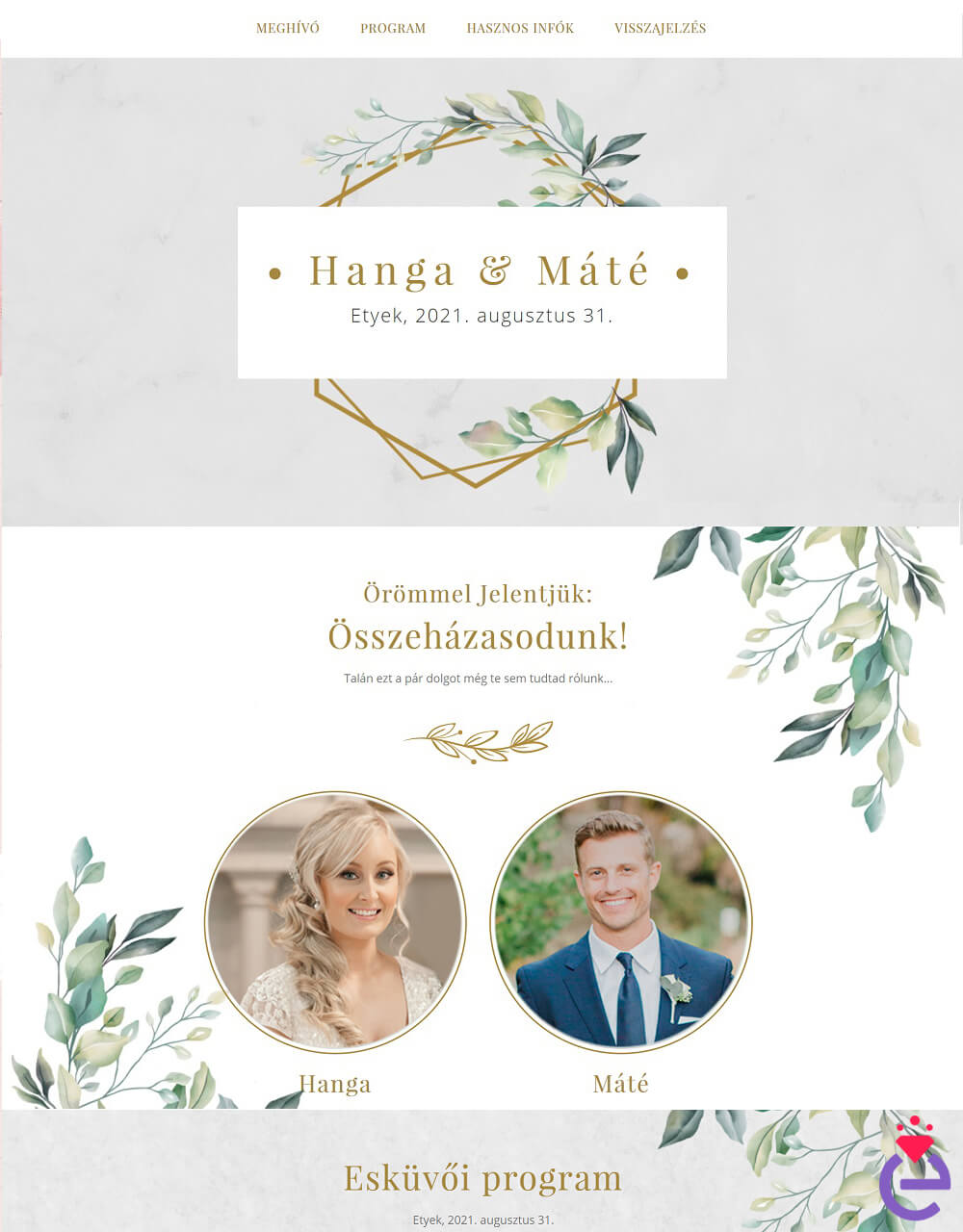 esküvői weboldal design sablon