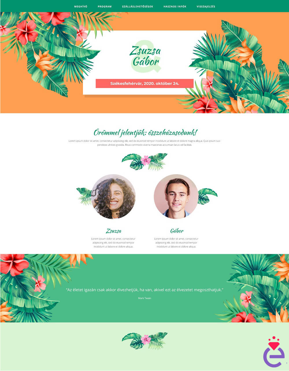 esküvői weboldal design sablon